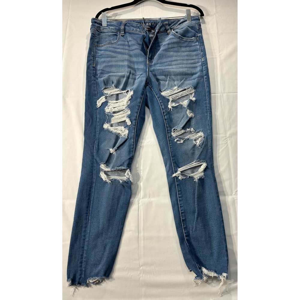 American Eagle Next Level Stretch Distressed Jeggings Blue Size 14 Short
